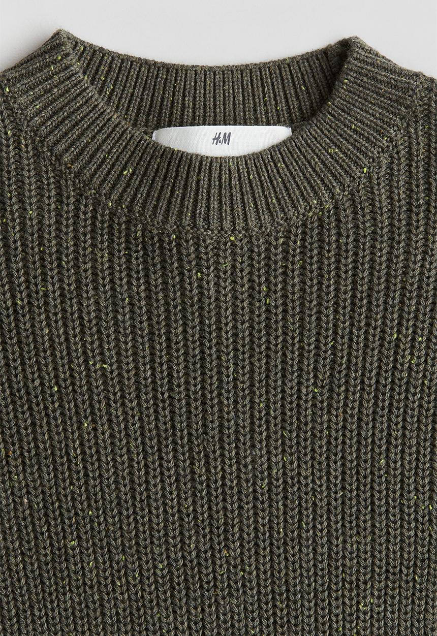 H&M - Rib-knit cotton jumper - dark khaki green