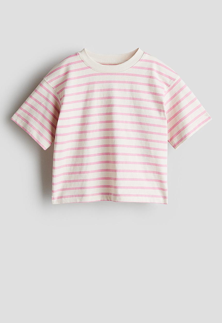 H&M - Boxy cotton T-shirt - light pink striped