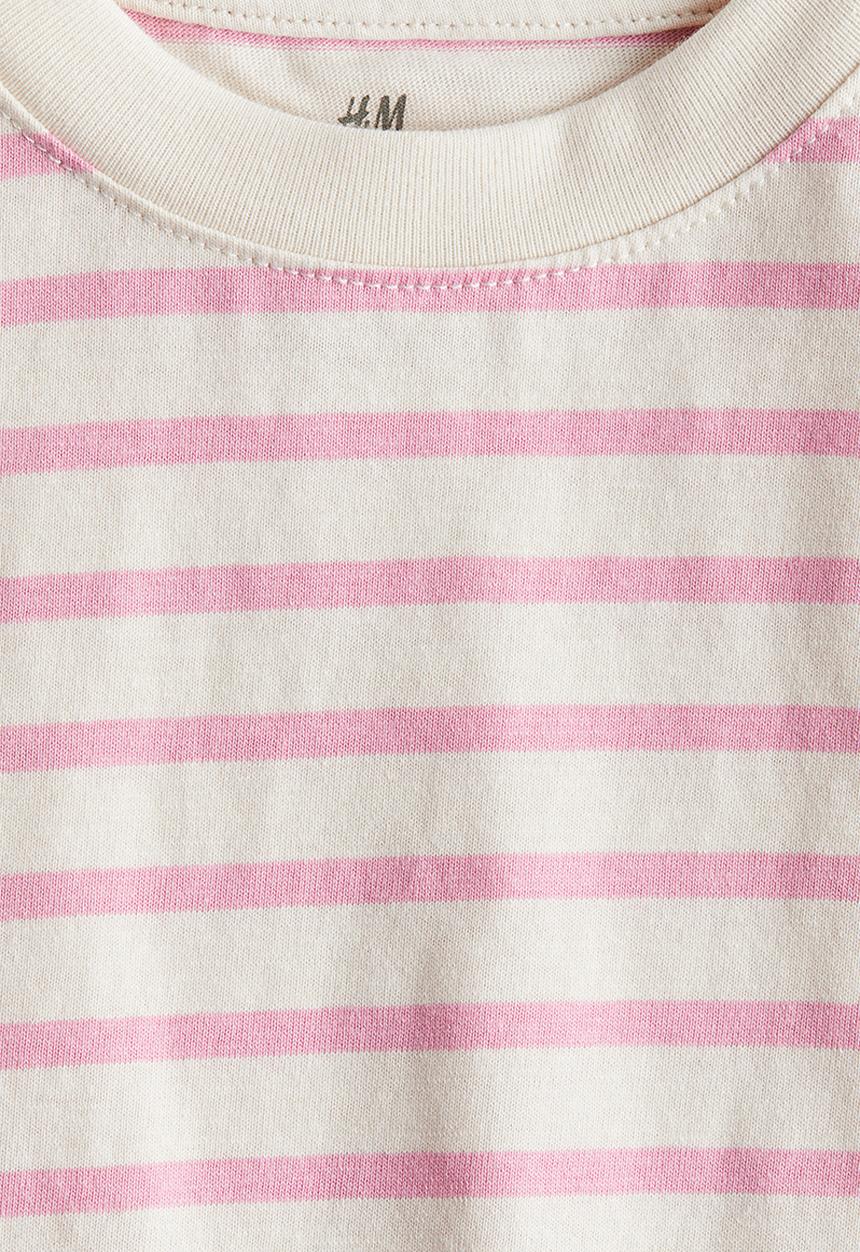 H&M - Boxy cotton T-shirt - light pink striped