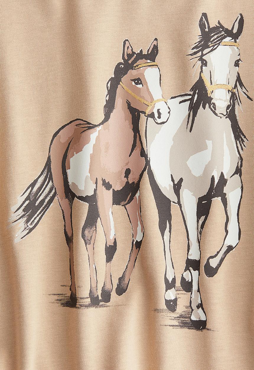 H&M - Printed cotton top - beige horses