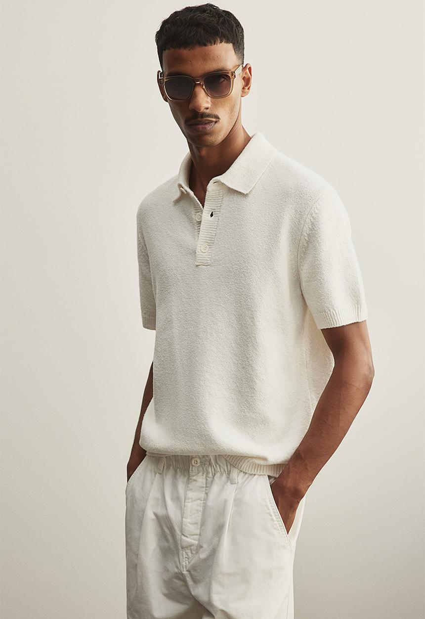 H&M - Regular fit bouclé polo shirt - cream