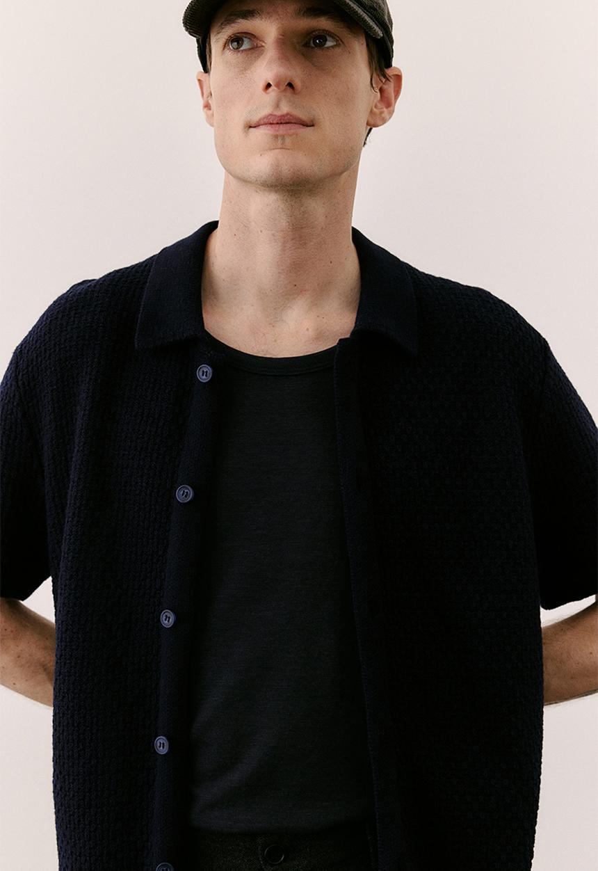 H&M - Regular fit textured-knit shirt - blue