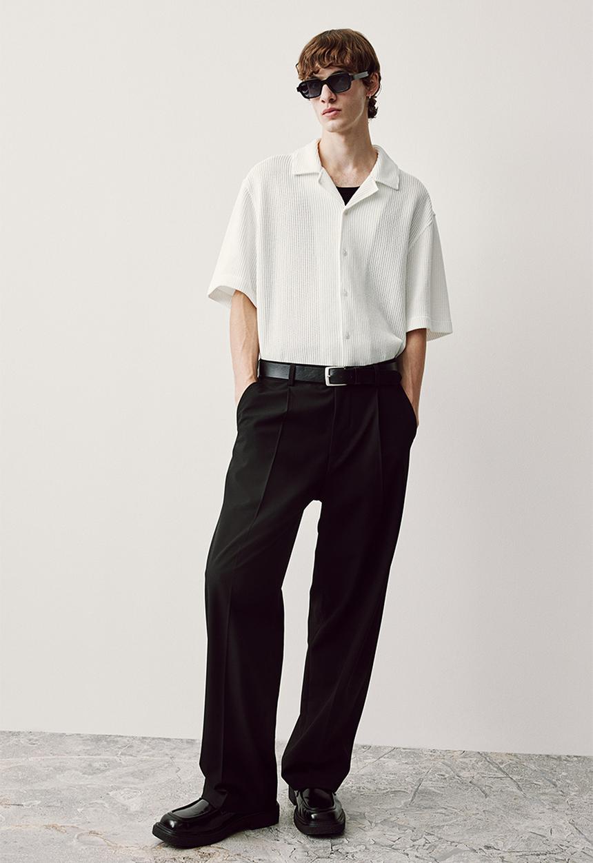 H&M - Loose fit ribbed resort shirt - white