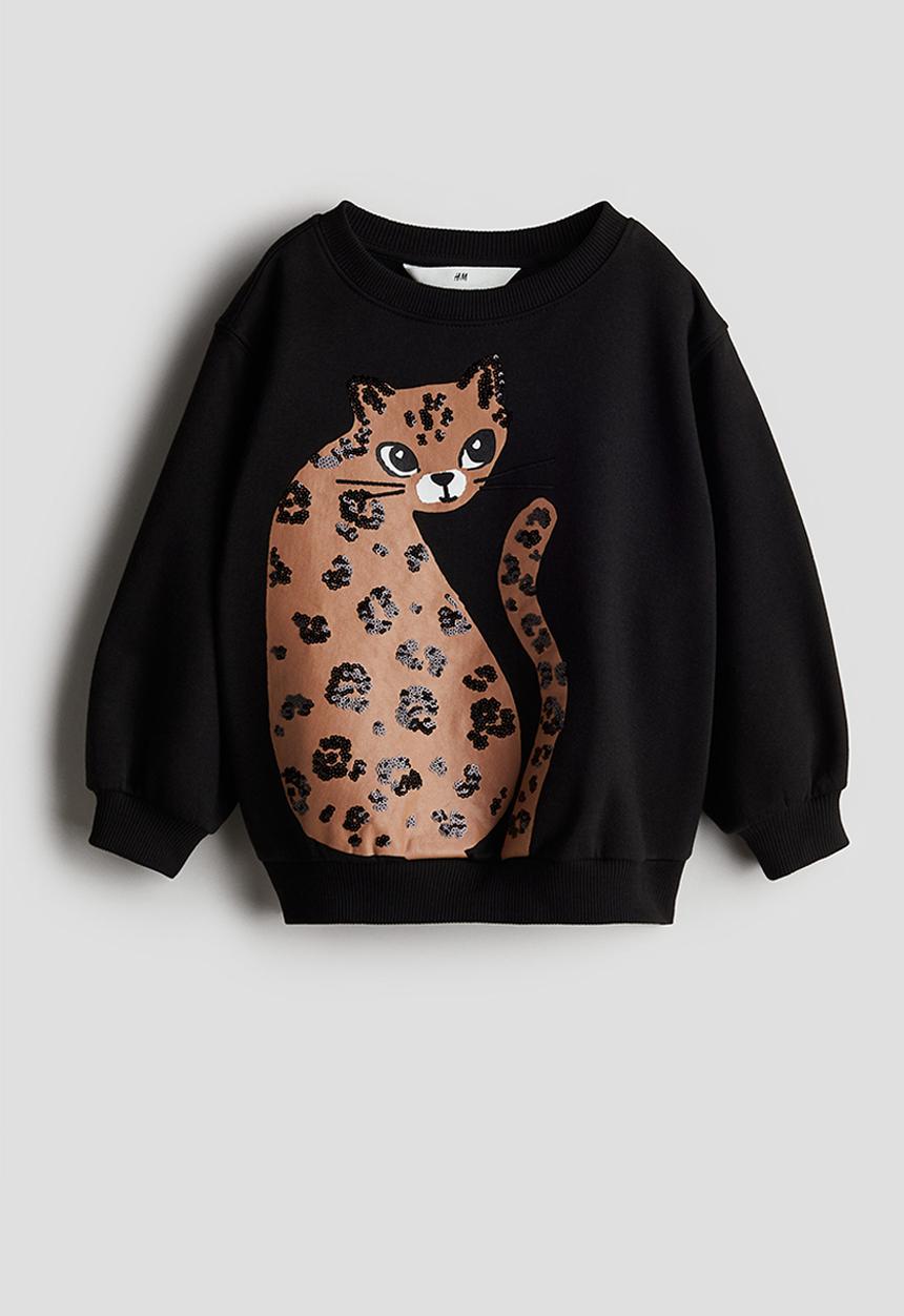 H&M - Motif-detail sweatshirt - black leopard 