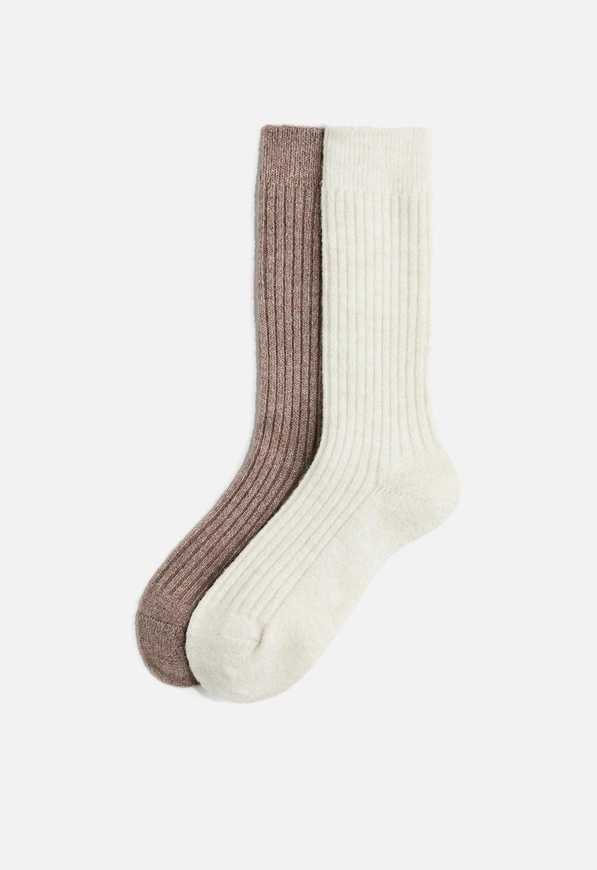 H&M - 2-Pack wool-blend socks - dark beige marl/light beige