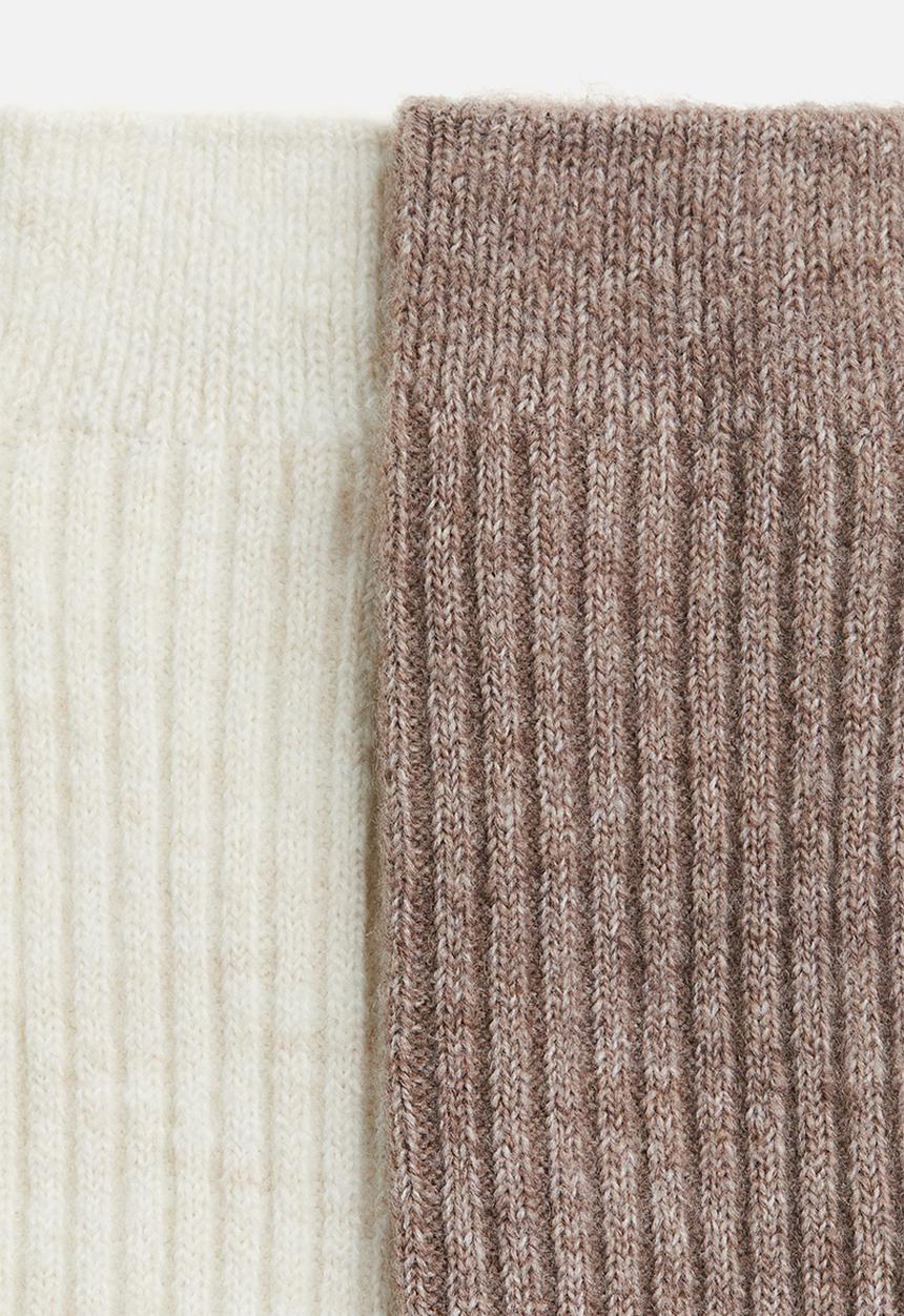 H&M - 2-Pack wool-blend socks - dark beige marl/light beige