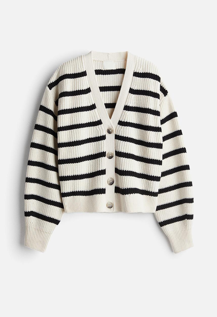 H&M - Rib-knit cardigan - cream/striped