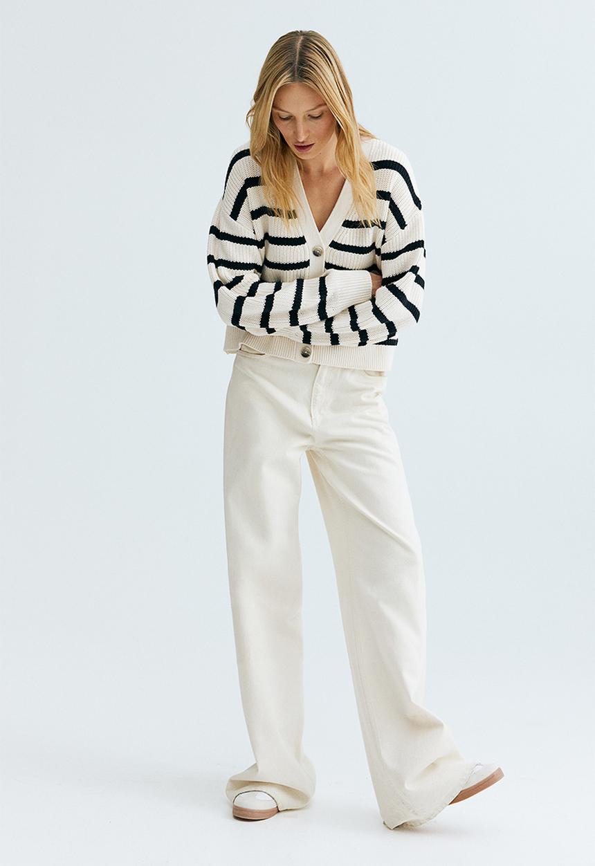 H&M - Rib-knit cardigan - cream/striped
