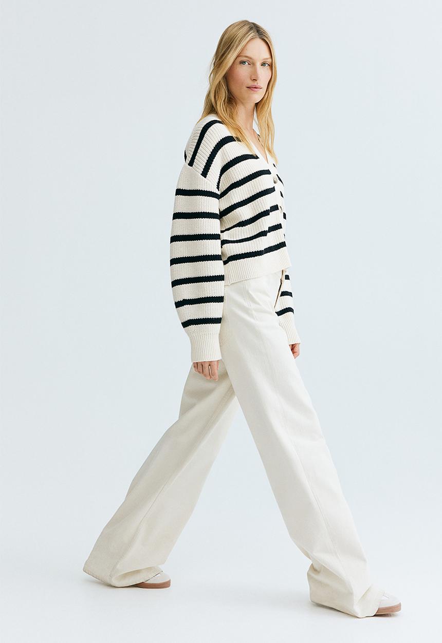 H&M - Rib-knit cardigan - cream/striped