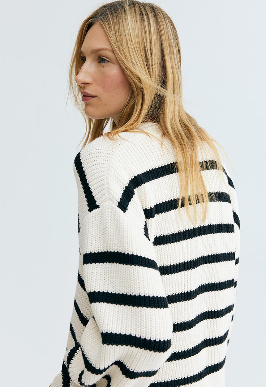 H&M - Rib-knit cardigan - cream/striped