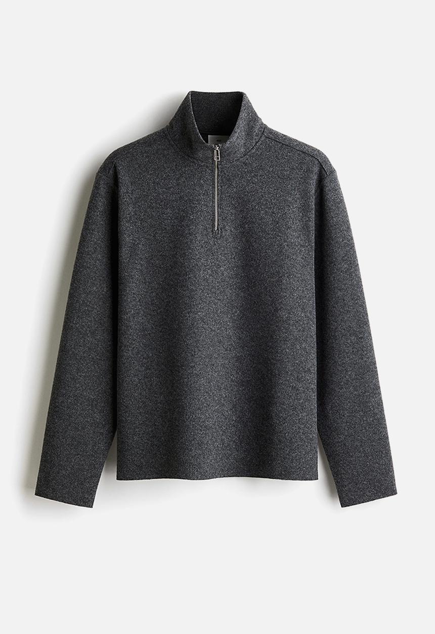 H&M - Regular fit zip-top turtleneck jumper - dark grey 