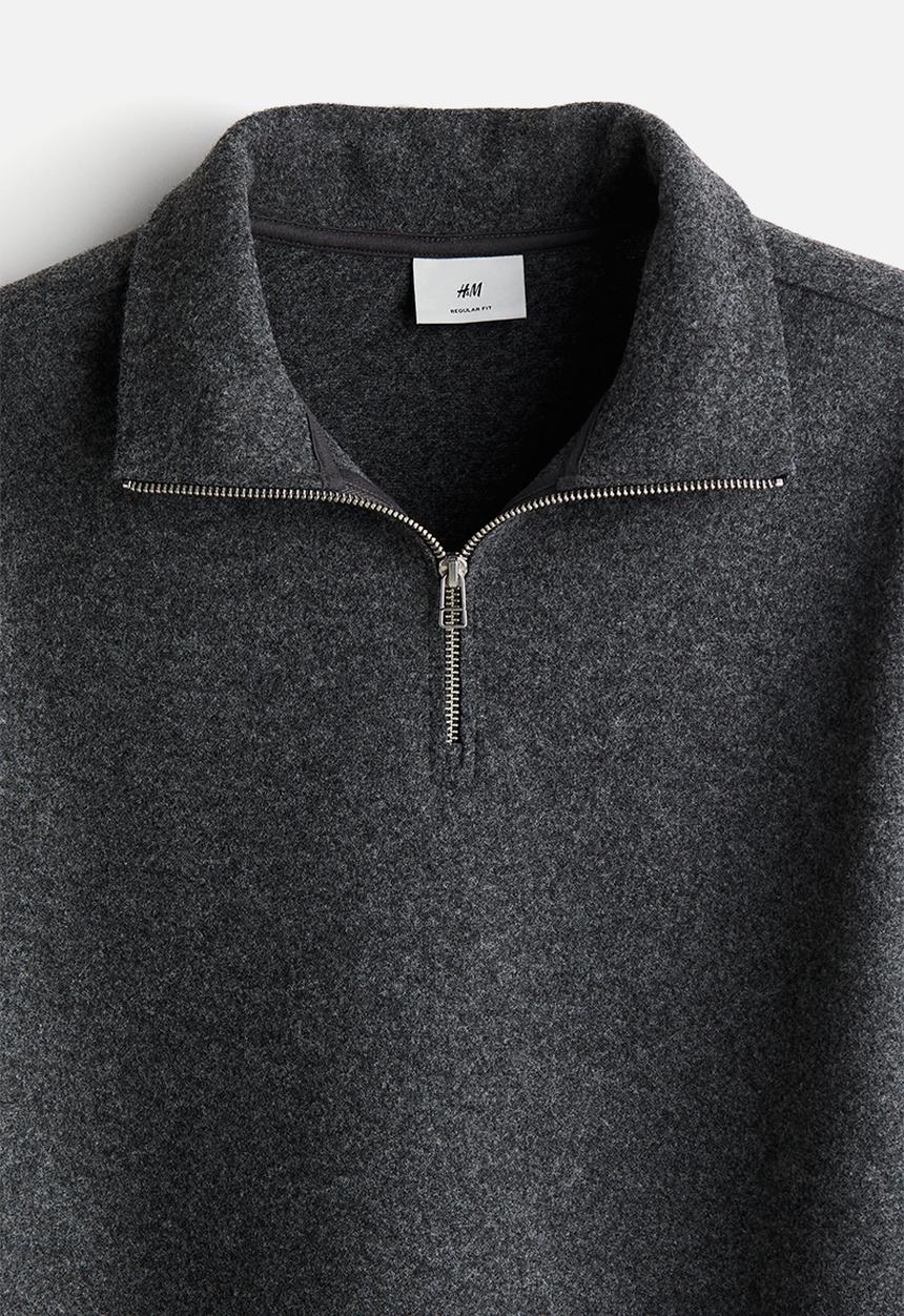 H&M - Regular fit zip-top turtleneck jumper - dark grey 