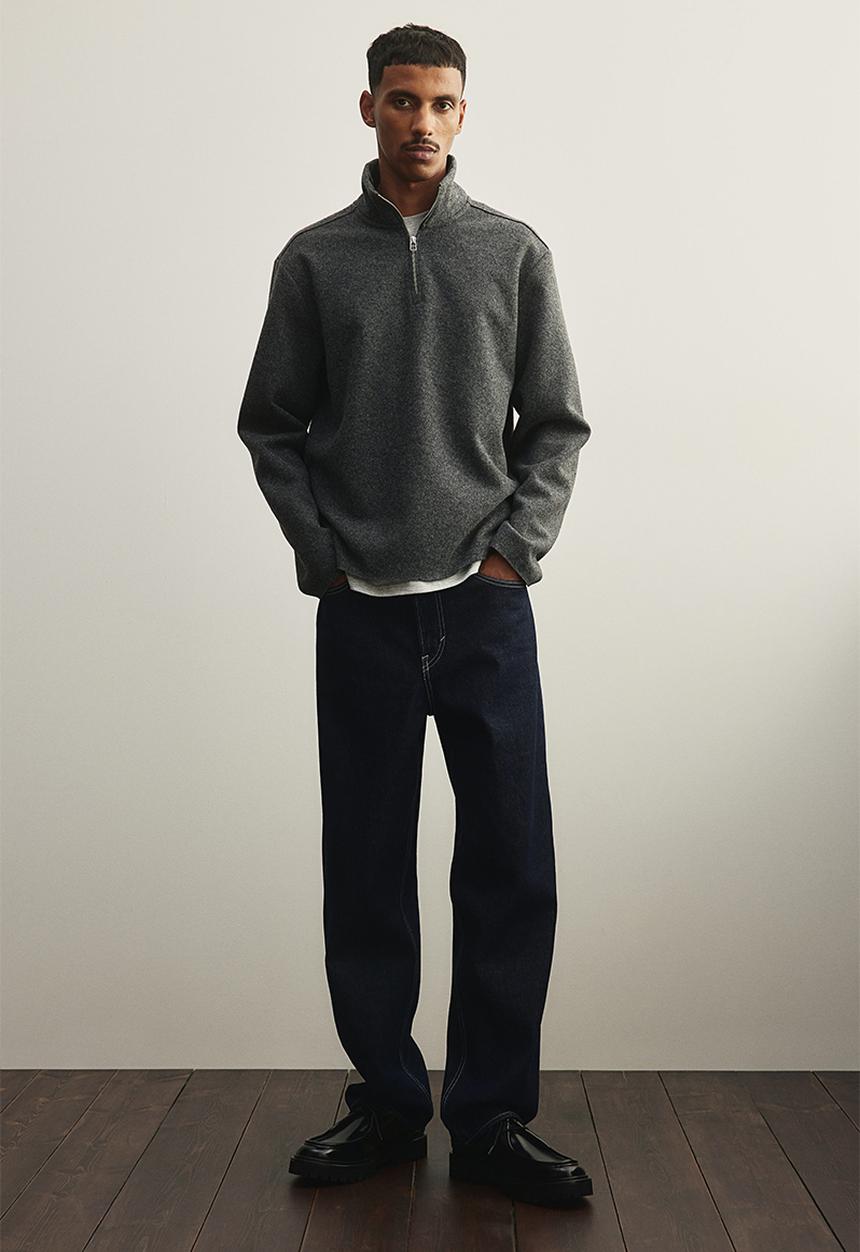 H&M - Regular fit zip-top turtleneck jumper - dark grey 