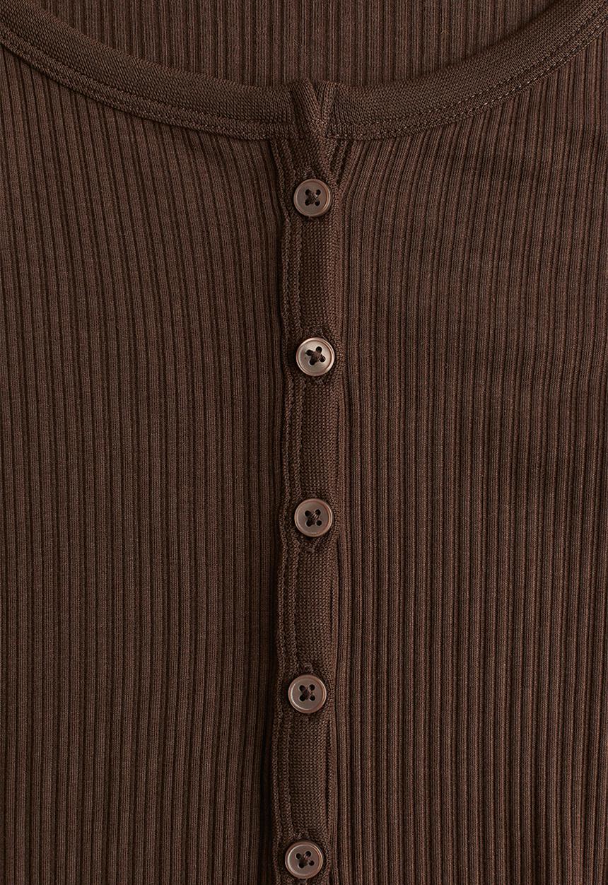 H&M - Ribbed button-front top - dark brown