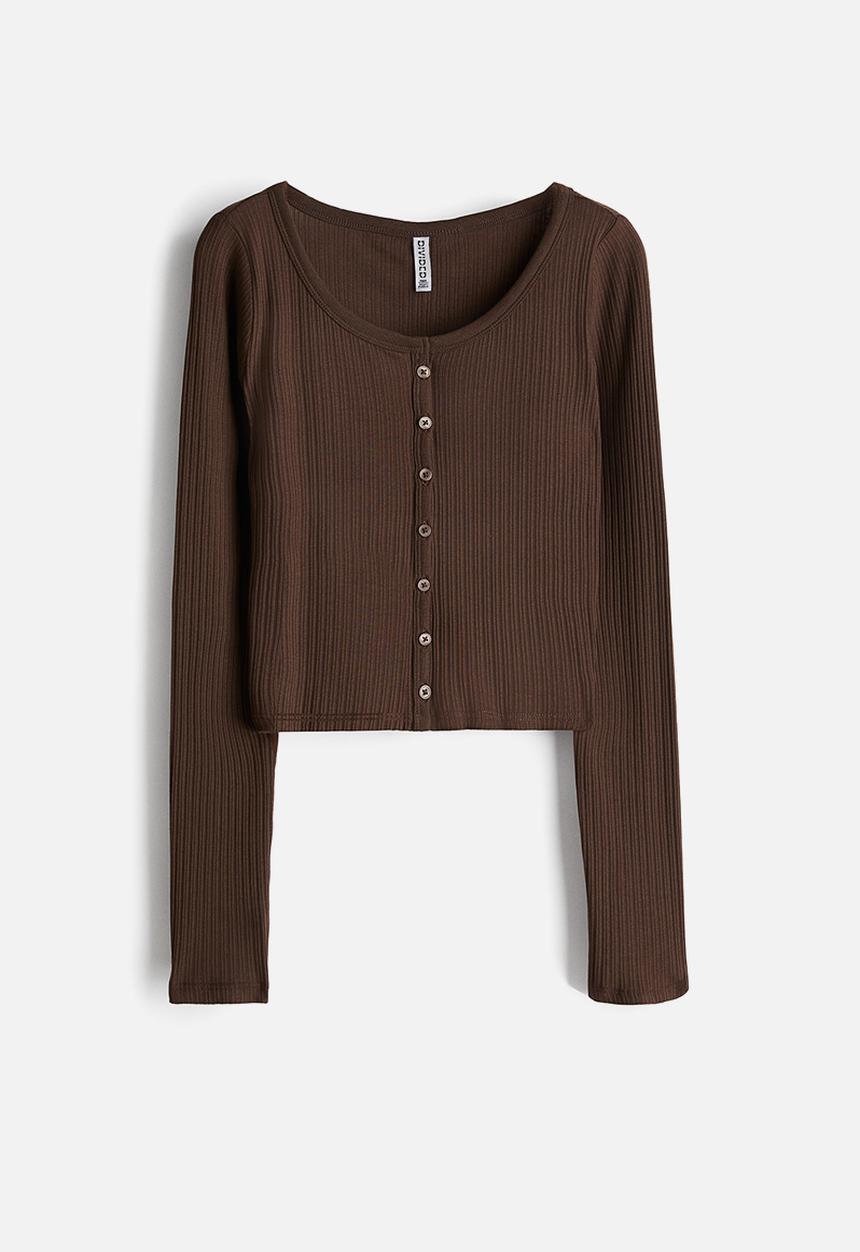 H&M - Ribbed button-front top - dark brown