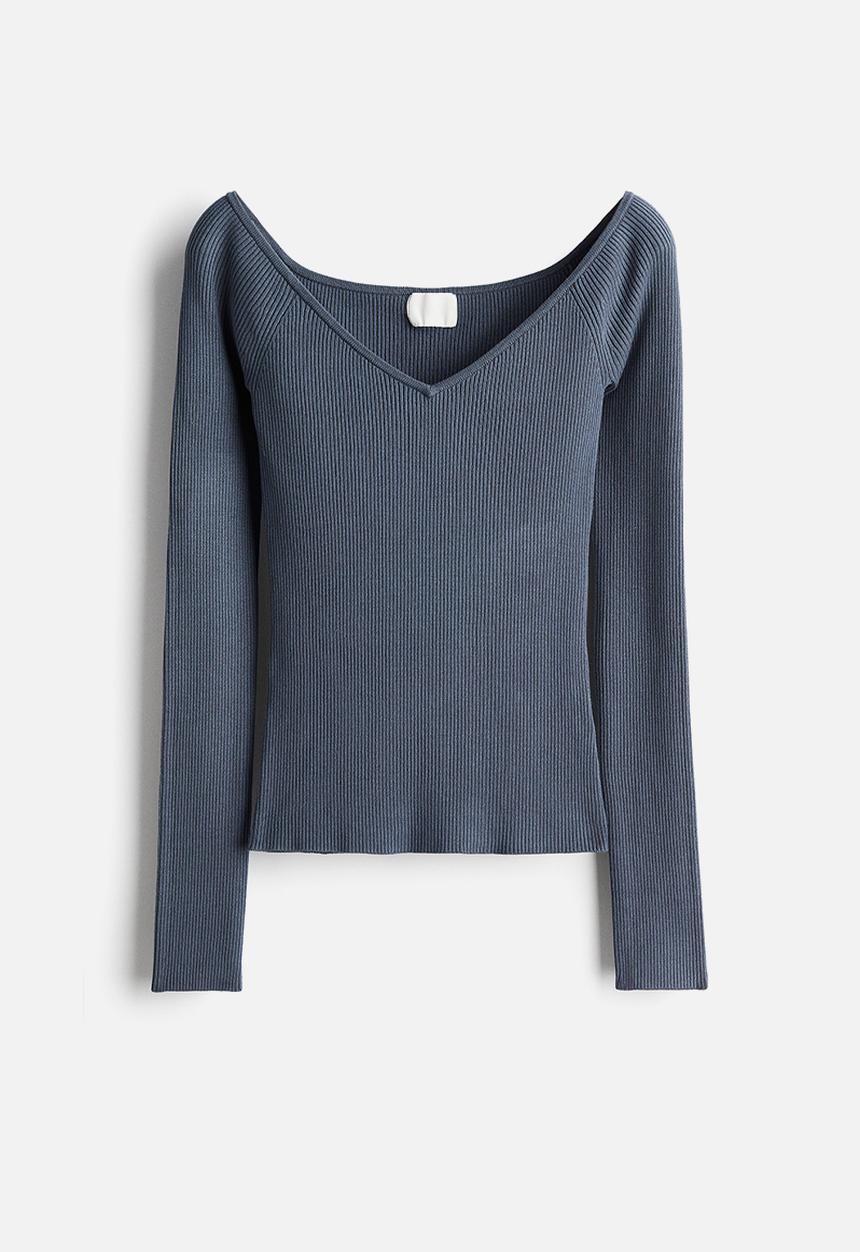 H&M - Off-the-shoulder top - pigeon blue
