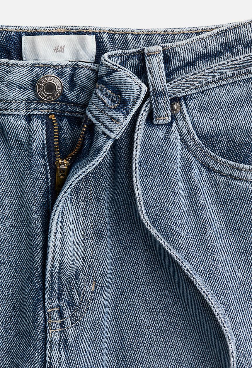 H&M - Wide tie-belt jeans - light denim blue