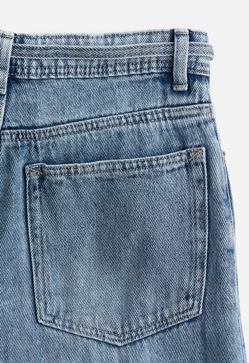 H&M - Wide tie-belt jeans - light denim blue