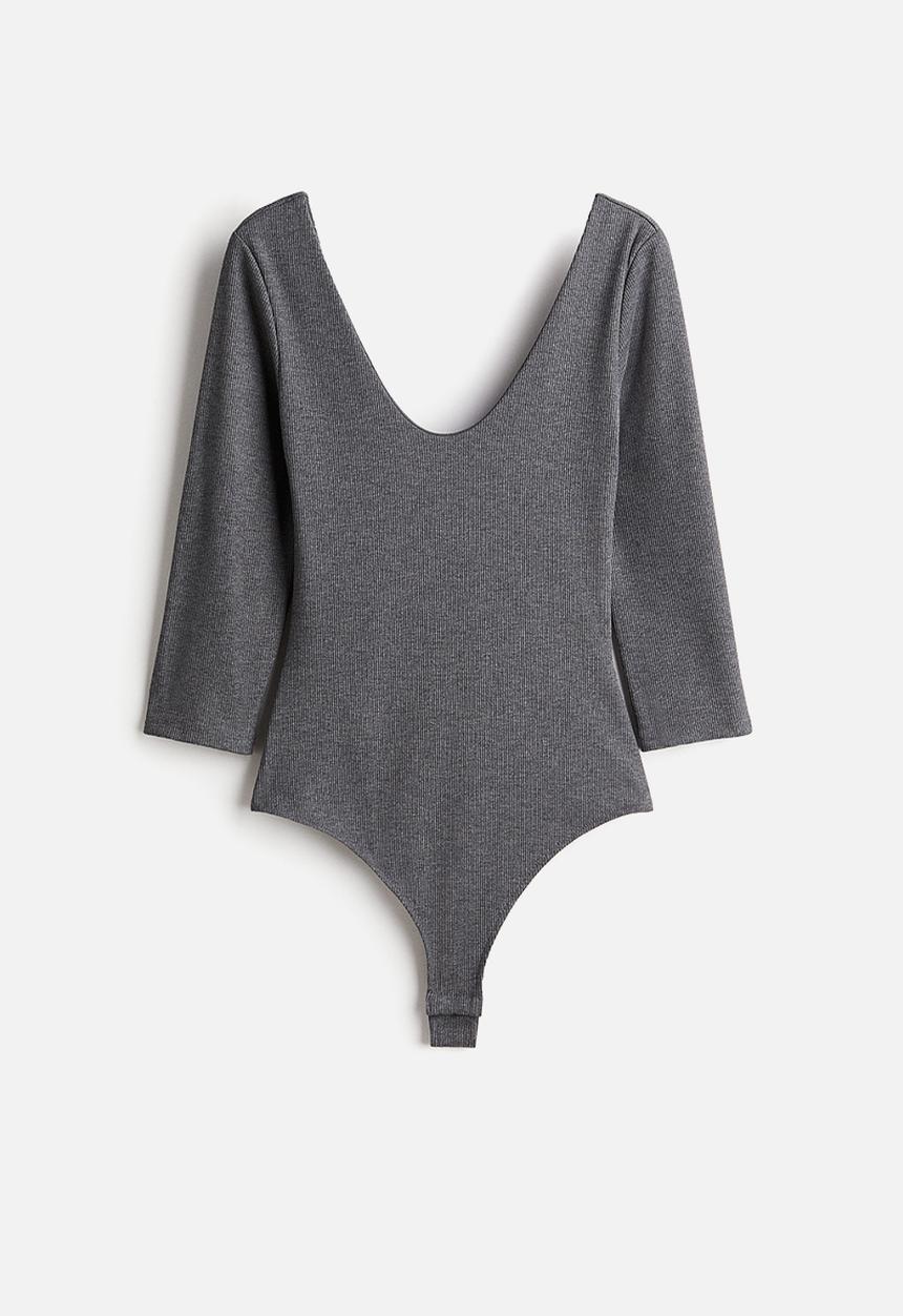 H&M - Ribbed thong body - dark grey marl