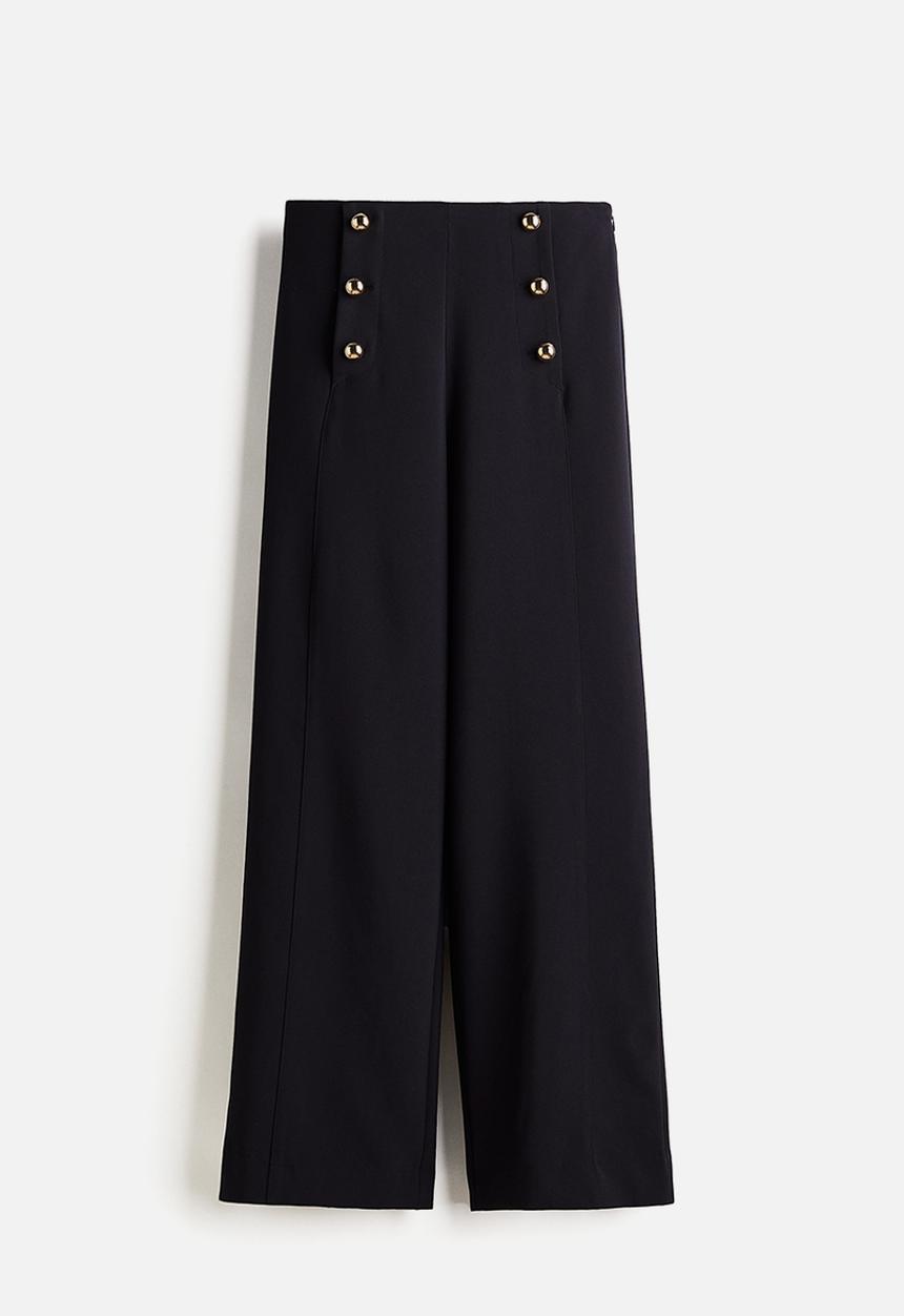 H&M - Button-front twill trousers - navy blue