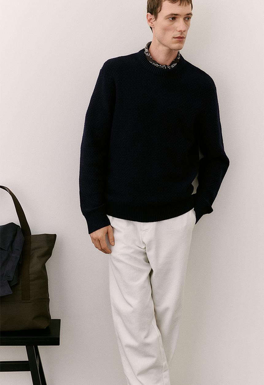 H&M - Regular fit textured-knit jumper - navy blue 