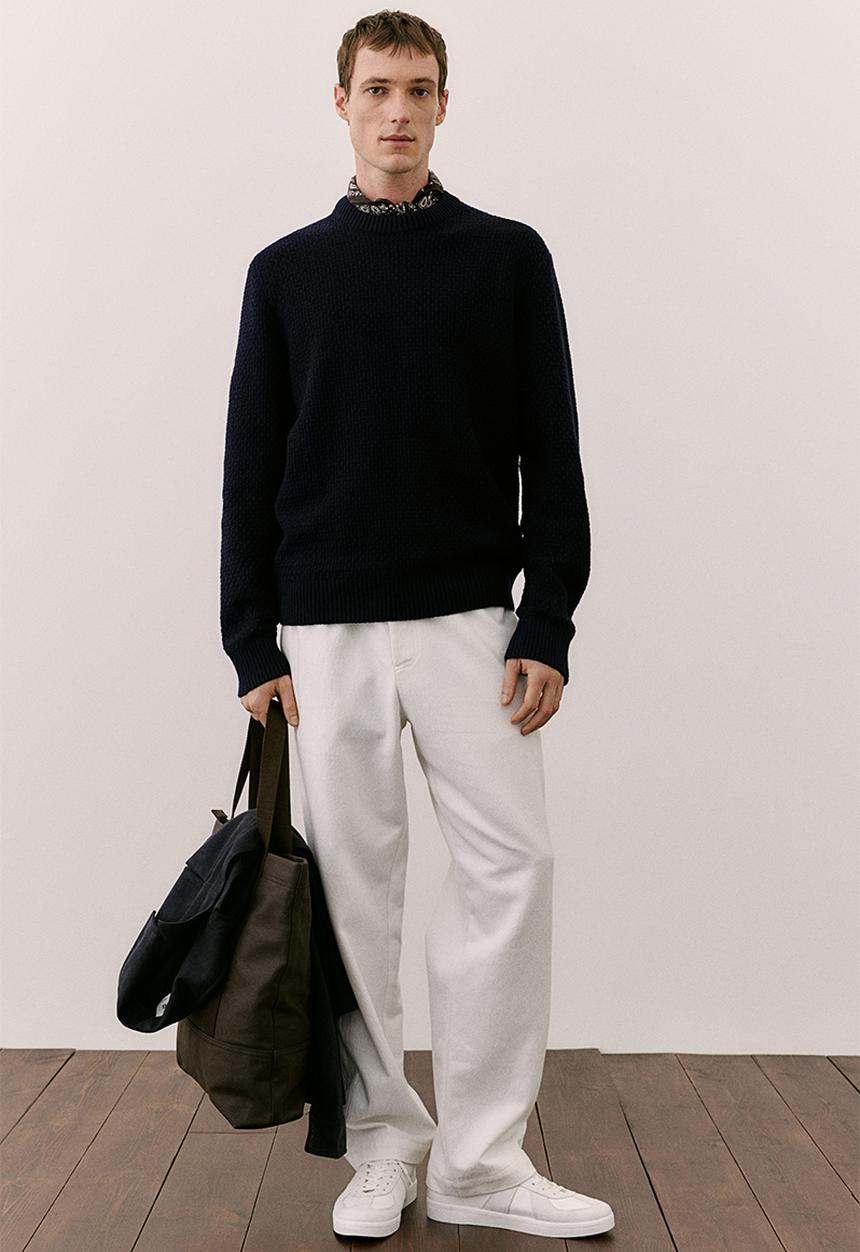 H&M - Regular fit textured-knit jumper - navy blue 