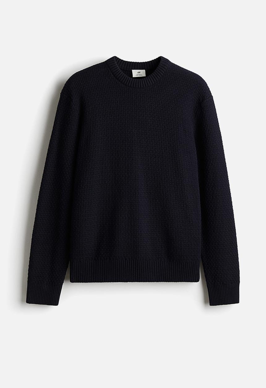 H&M - Regular fit textured-knit jumper - navy blue 