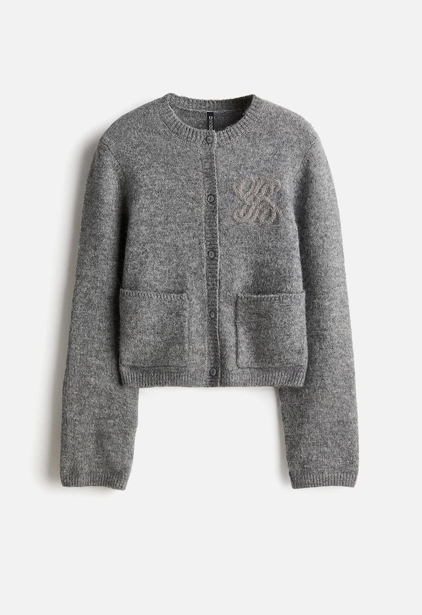 H&M - Embroidered-motif cardigan - grey marl