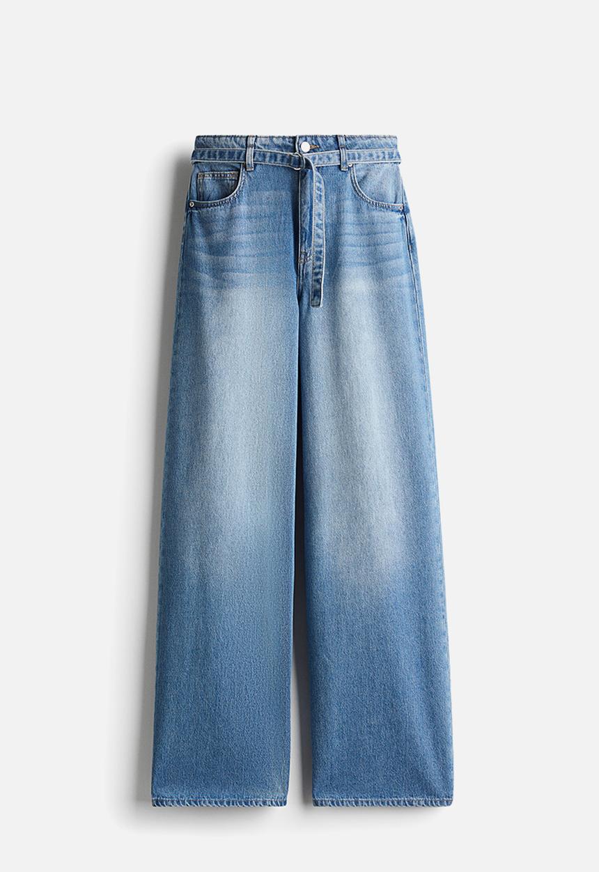 H&M - Wide belted jeans - light denim blue