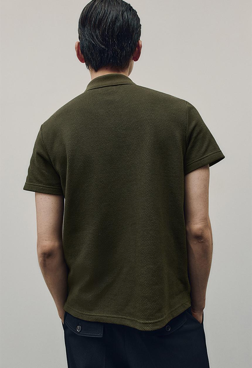 H&M - Regular fit textured-knit polo shirt - dark green 