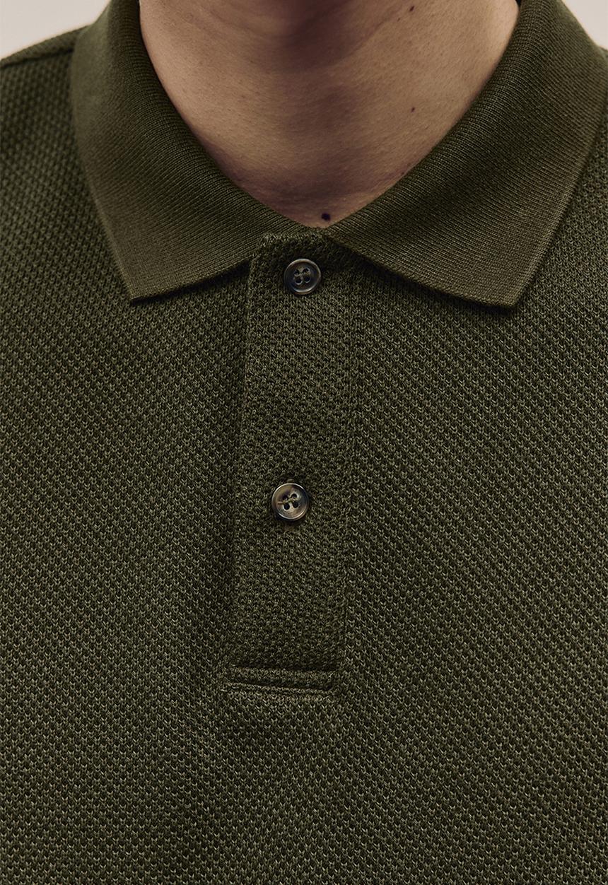 H&M - Regular fit textured-knit polo shirt - dark green 