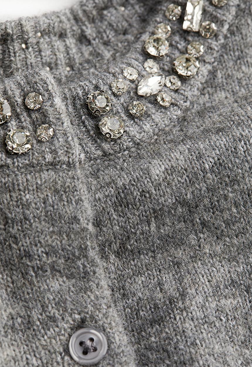 H&M - Rhinestone-embellished cardigan - grey marl 