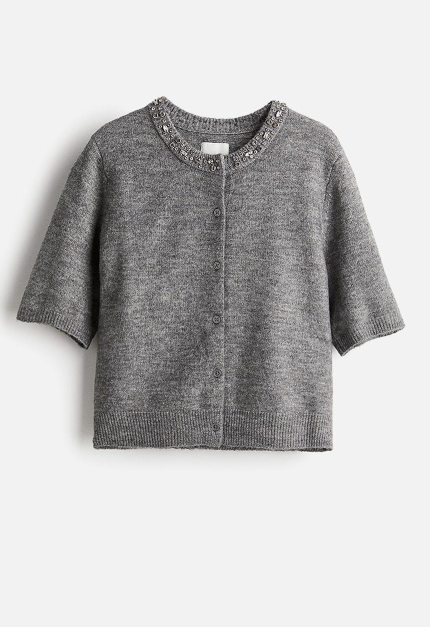 H&M - Rhinestone-embellished cardigan - grey marl 