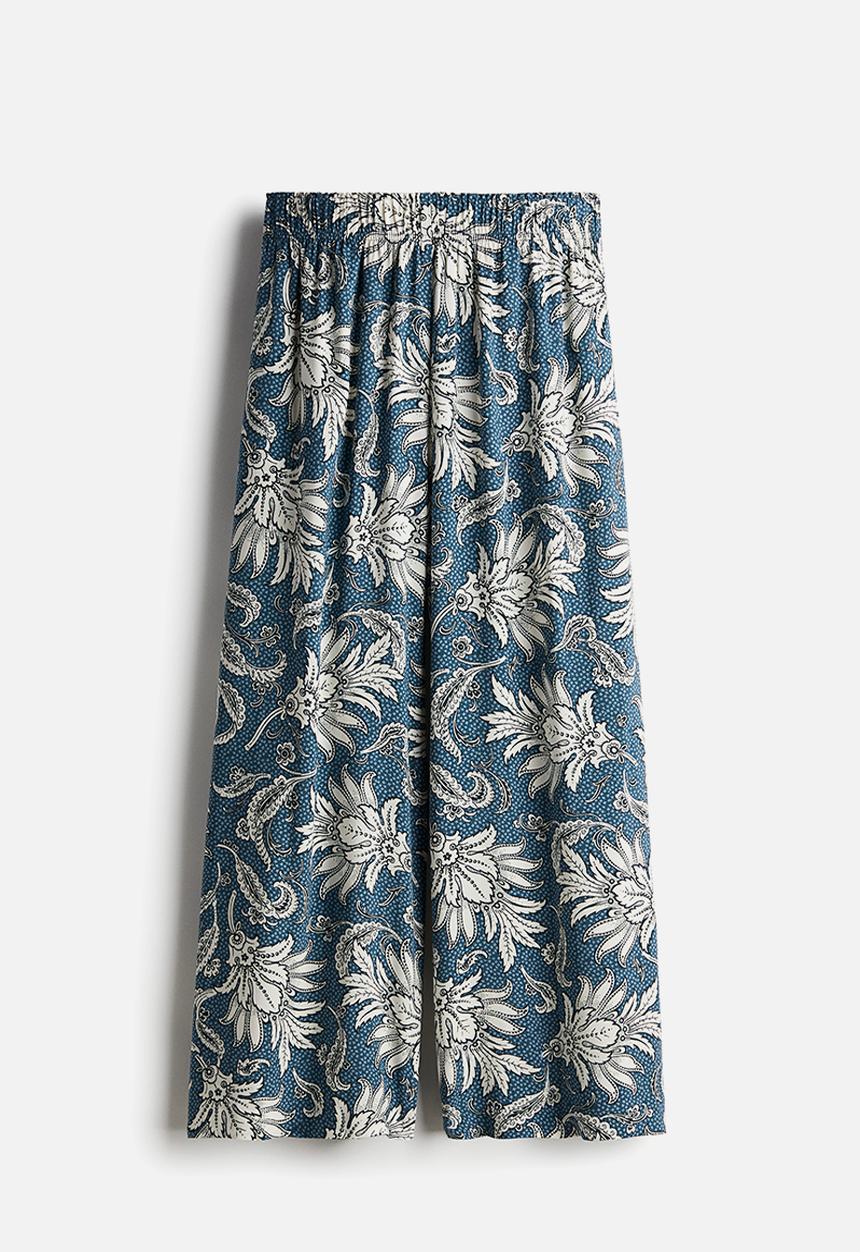 H&M - Wide trousers - dusty blue paisley-patterned