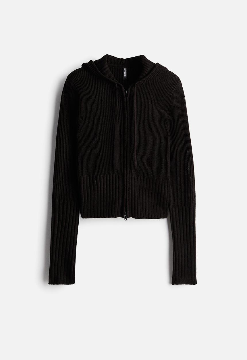 H&M - Rib-knit zip-through hoodie - black