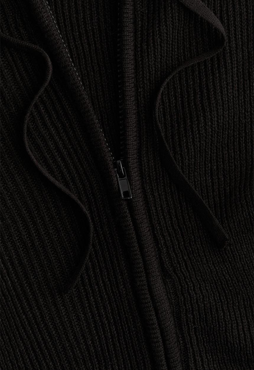 H&M - Rib-knit zip-through hoodie - black