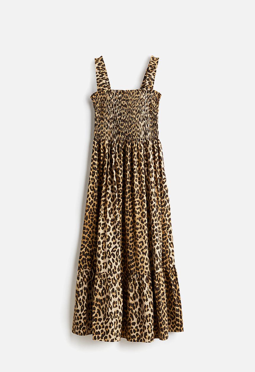 H&M - Smock-topped dress - beige leopard print