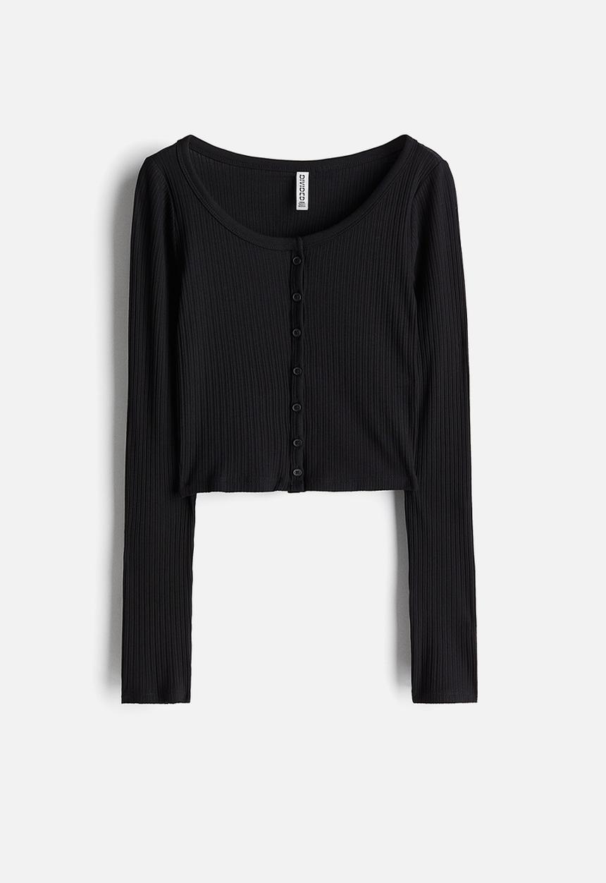 H&M - Ribbed button-front top - black