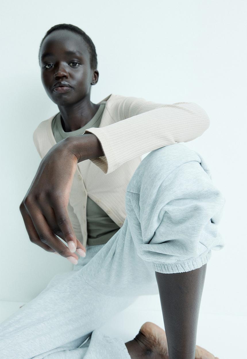 H&M - Ribbed button-front top - beige