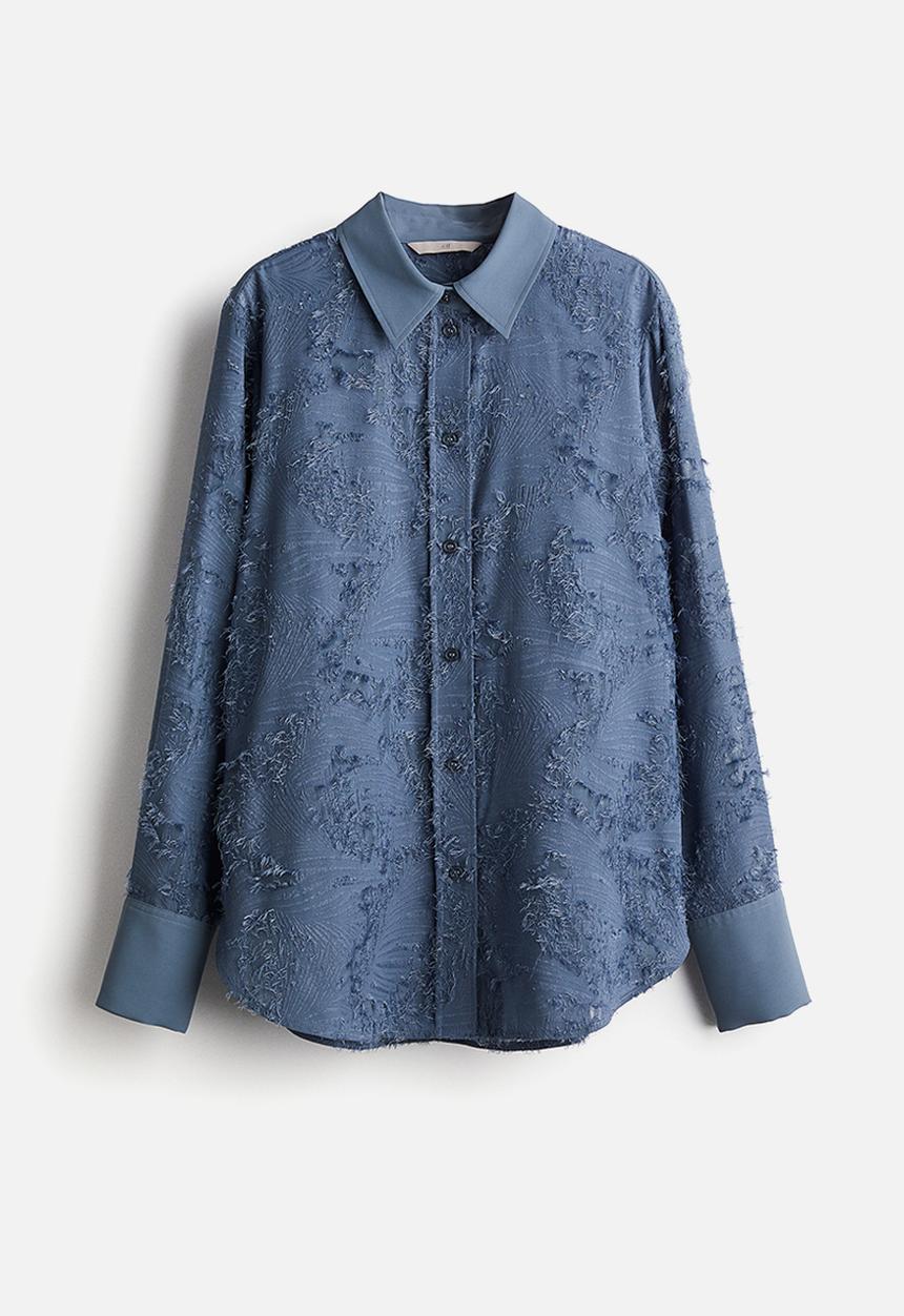 H&M - Textured-weave shirt - pigeon blue