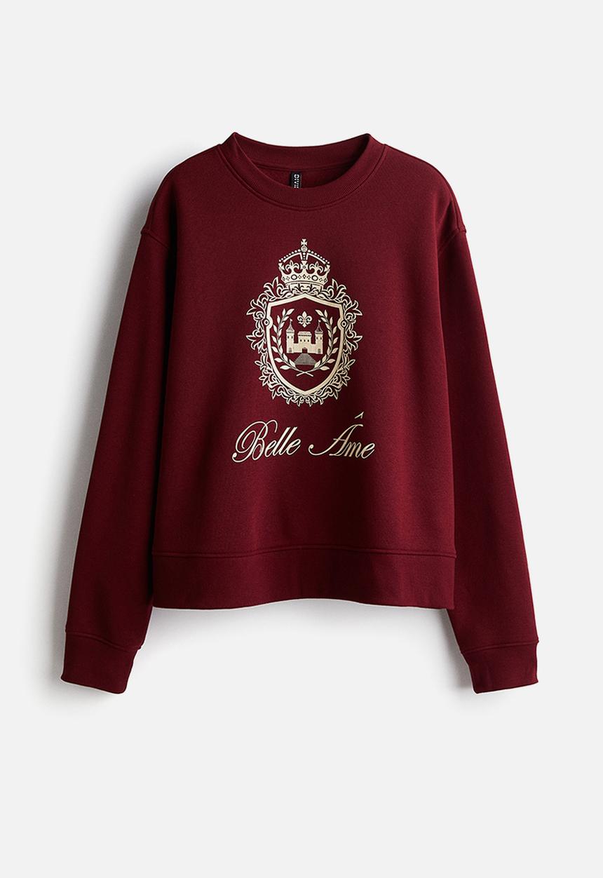 H&M - Oversized motif-front sweatshirt - burgundy/belle âme