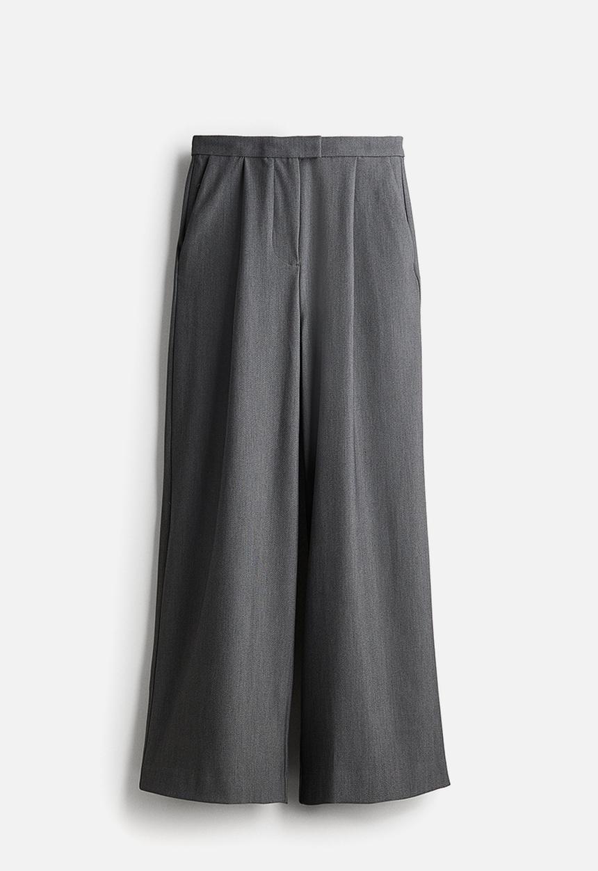 H&M - Wide twill trousers - dark grey marl
