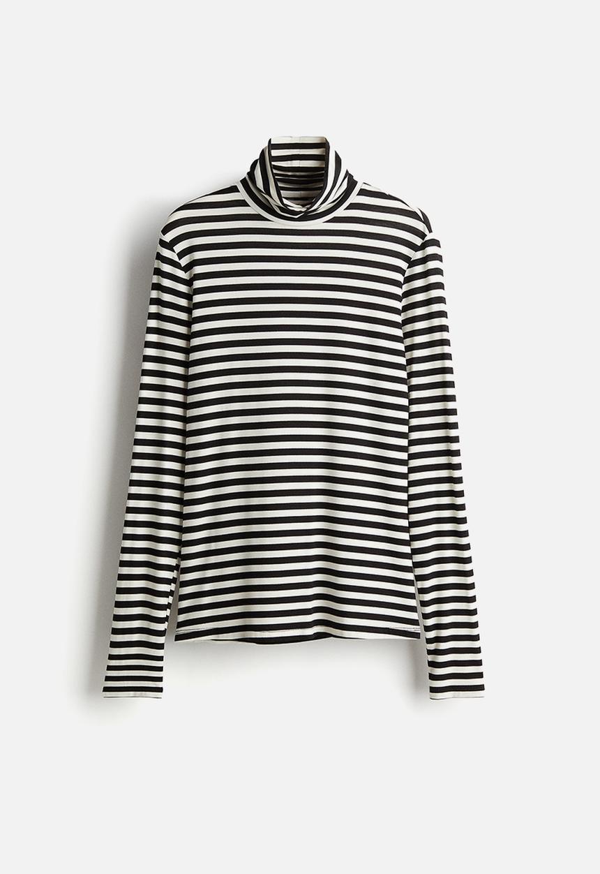 H&M - Polo-neck top - black white striped 