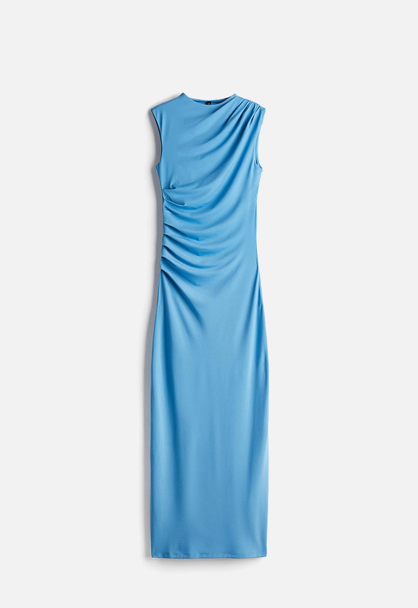 classic midi dress Red Color:Denim Blue Size: XL Shoulder to the Wow