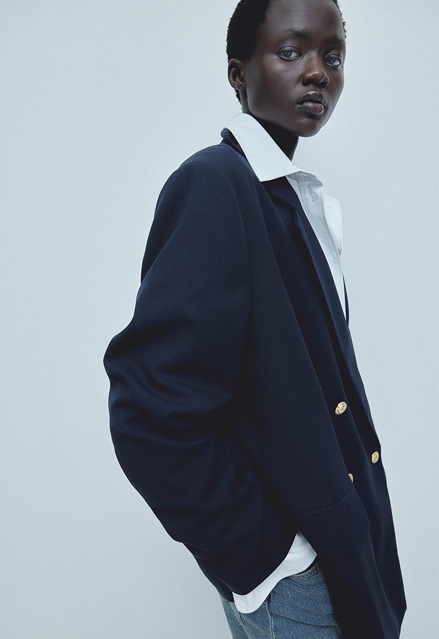 Double-breasted blazer - navy blue - 1232584003