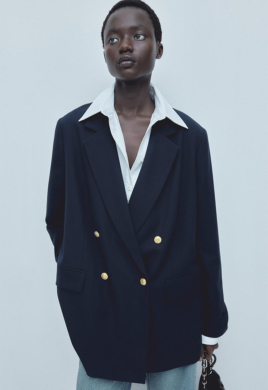 Double-breasted blazer - navy blue - 1232584003