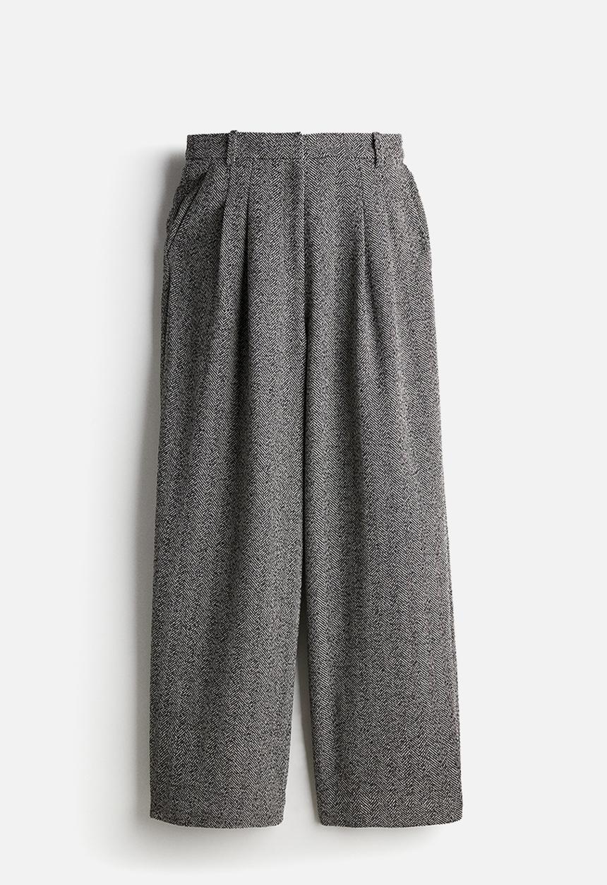 H&M - Wide trousers - grey herringbone-patterned