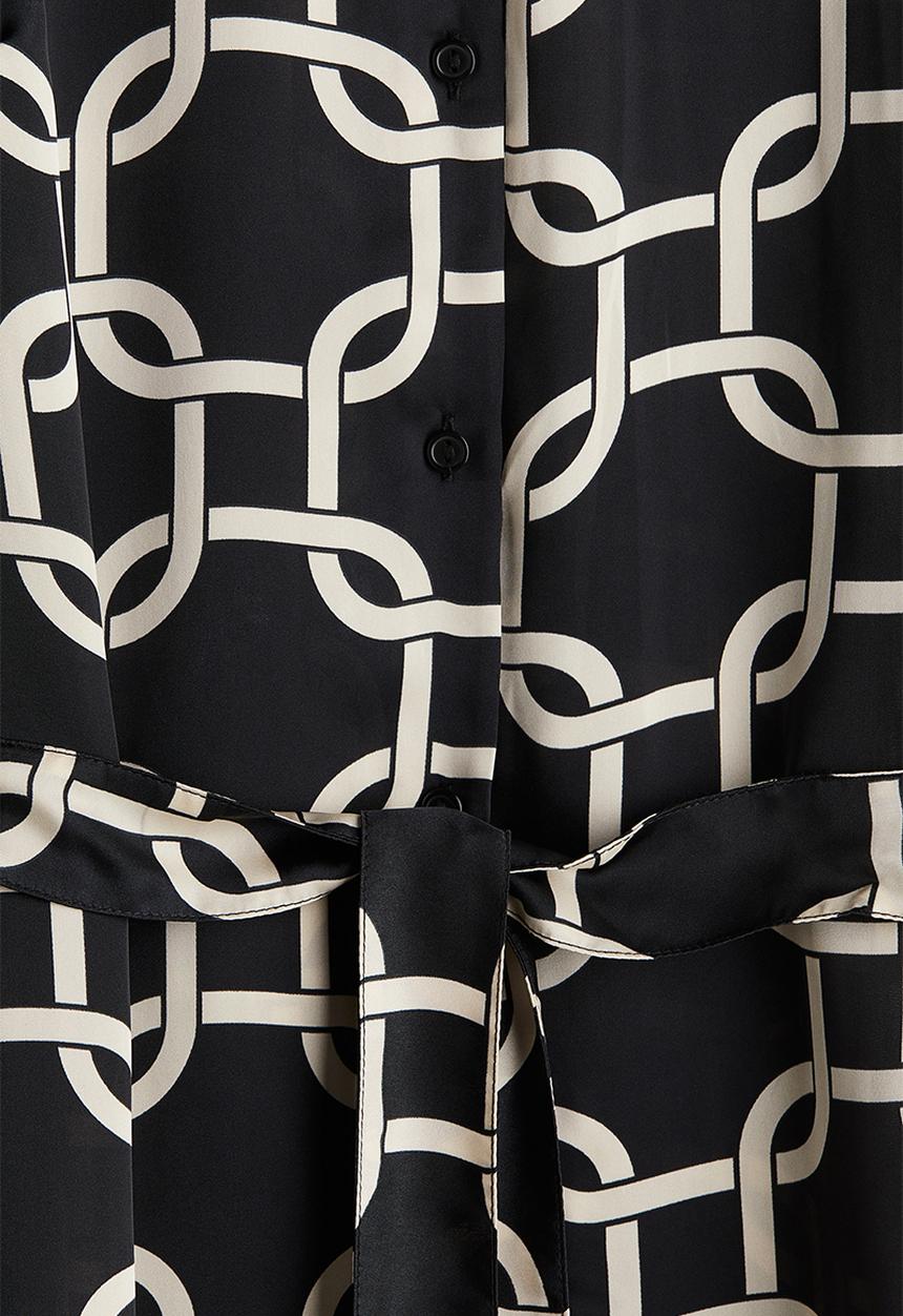 H&M - Tie-belt shirt dress - black patterned