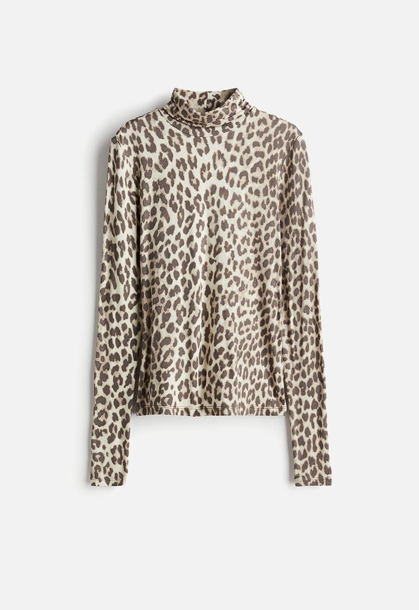 H&M - Polo-neck top - light beige leopard print