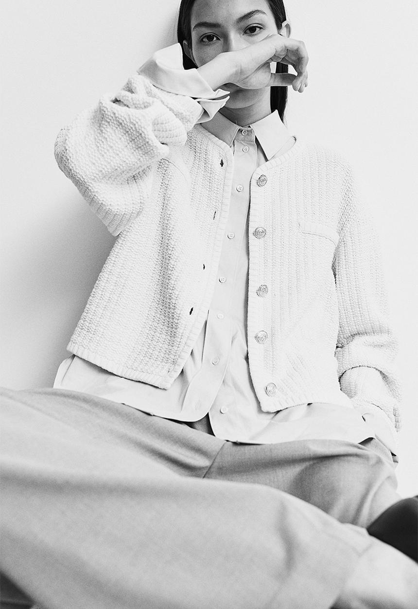 H&M - Short textured-knit cardigan - beige,white